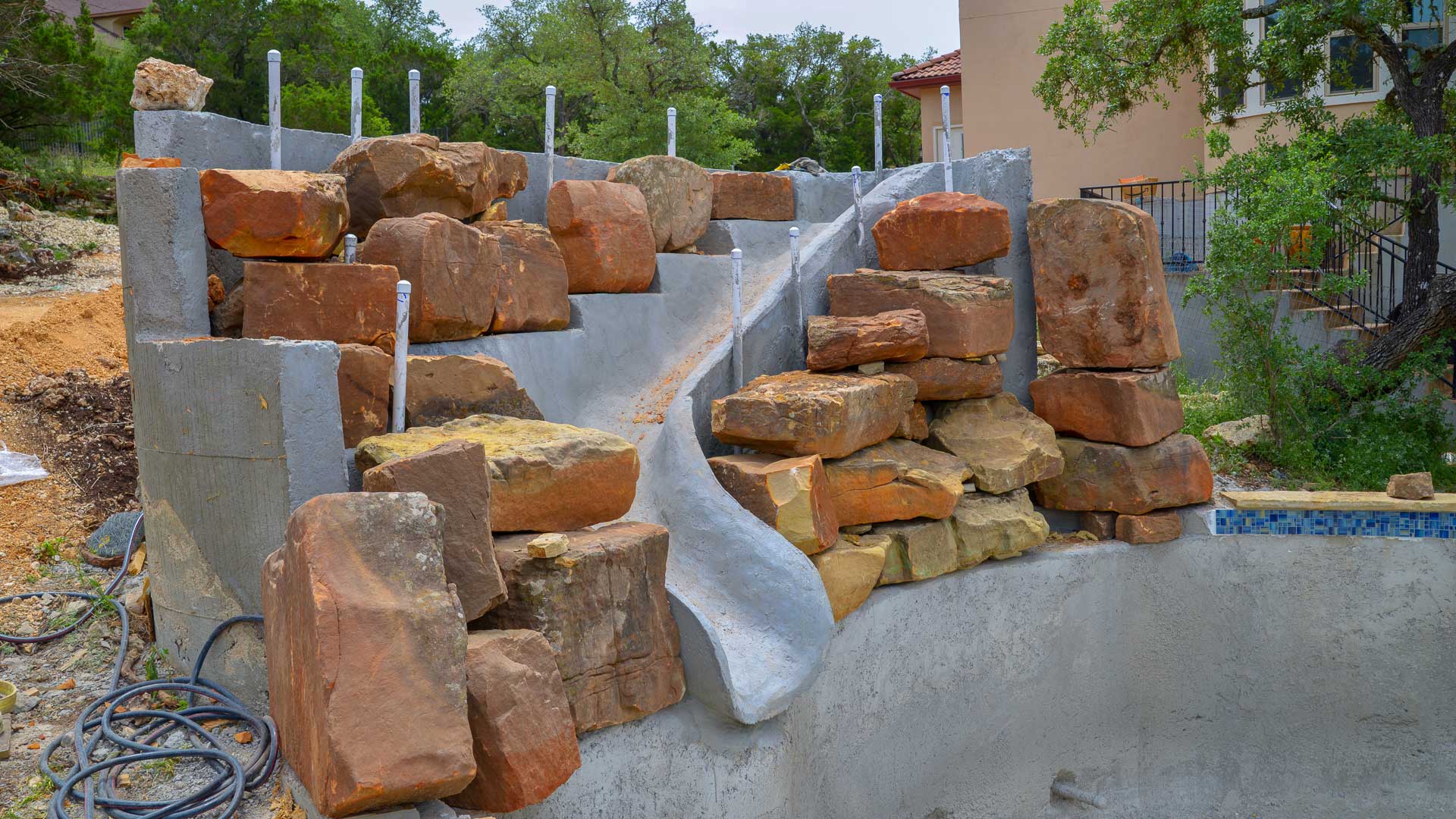 Swimming Pool Boulder Waterfall Slide Construction 2 Swimming Pool Boulder Waterfall Slide Construction 2