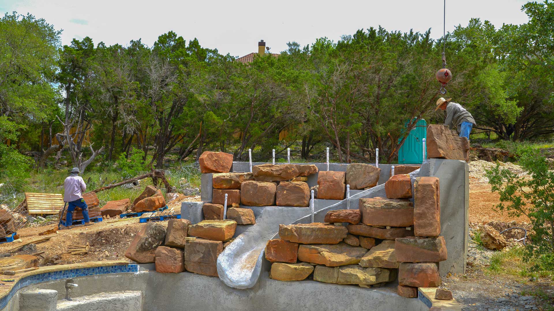 Swimming Pool Boulder Waterfall Slide Construction 5 Swimming Pool Boulder Waterfall Slide Construction 5