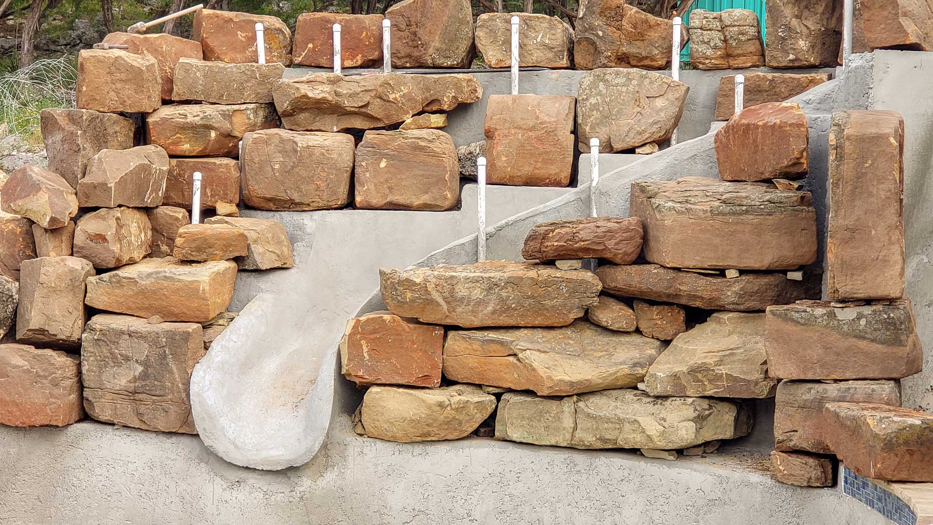 Swimming Pool Boulder Waterfall Slide Construction 8 Swimming Pool Boulder Waterfall Slide Construction 8